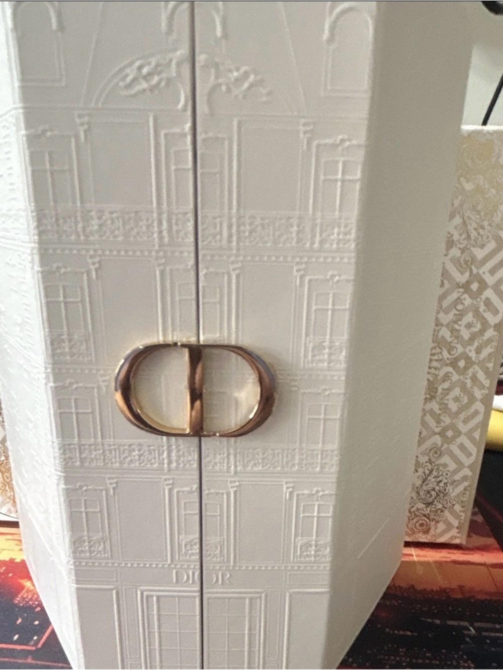 Dior White Embossed Box with Gold CD Emblem